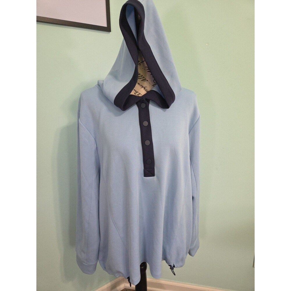 chicos zenergy soft topaz contrast top hooded blue 2x 4 new with tags